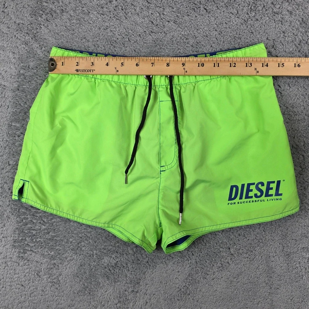 Diesel Swim Trunks Mens S Neon Green Blue Logo Drawstring Beachwear 2